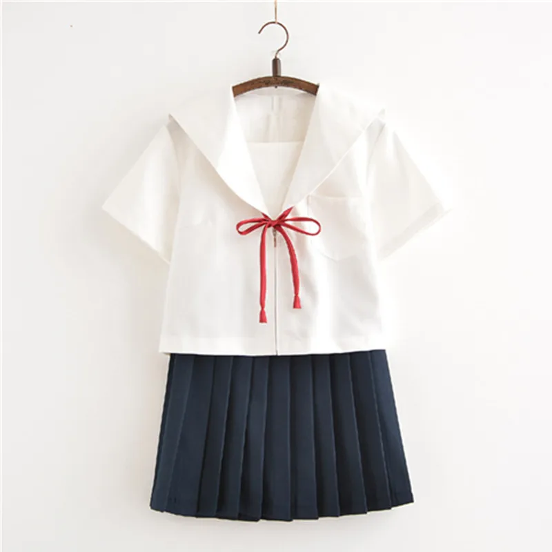 

Pure White School Dress Lolita Summer Skirt JK Japanese School Uniforms Top+Skirt+Tie Teen Girls Anime Cosplay Sailor Suits