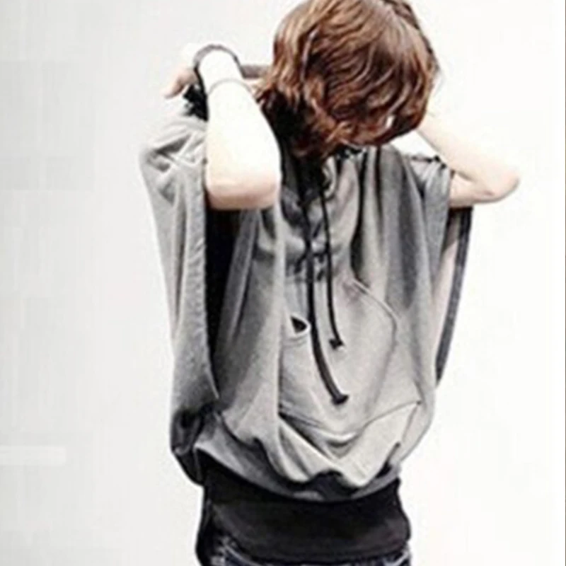 Корейская мода мужская Свободная рубашка с капюшоном летучая мышь модная летняя