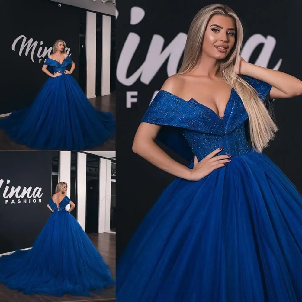 

2020 Evening Dresses Off Shoulder Lace Beads Special Occasion Gowns Custom Made Lace-up Back Sweep Train A Line Prom Dress