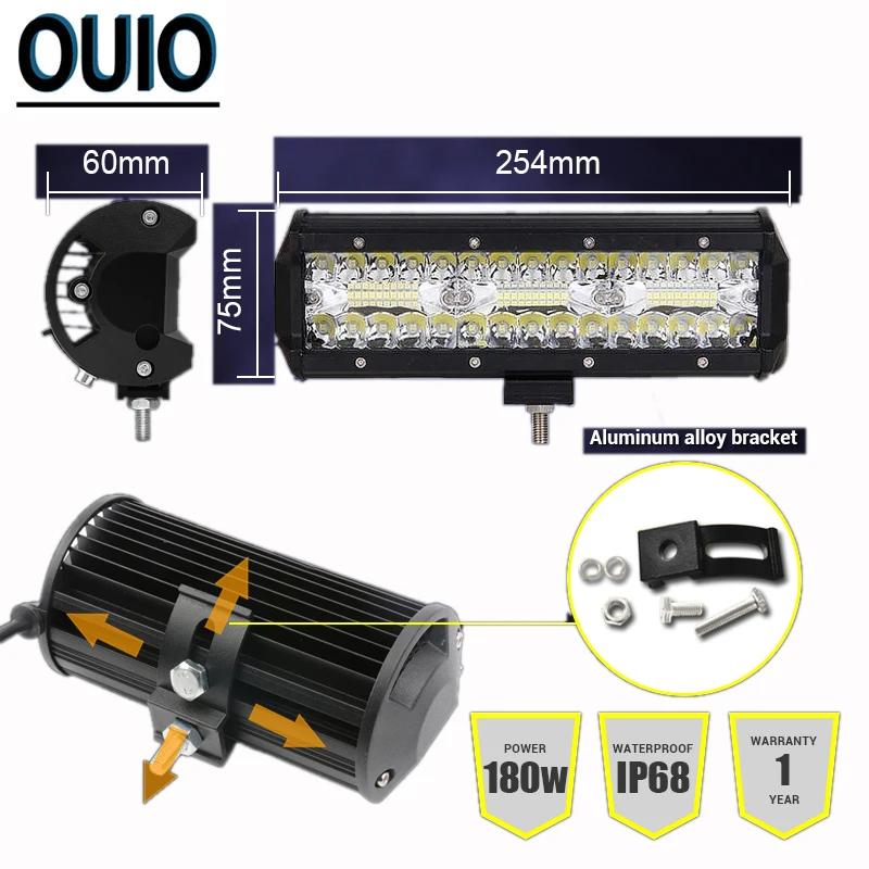 180 Вт светодиодный бар 10 дюймов светильник рабочий для вождения по бездорожью