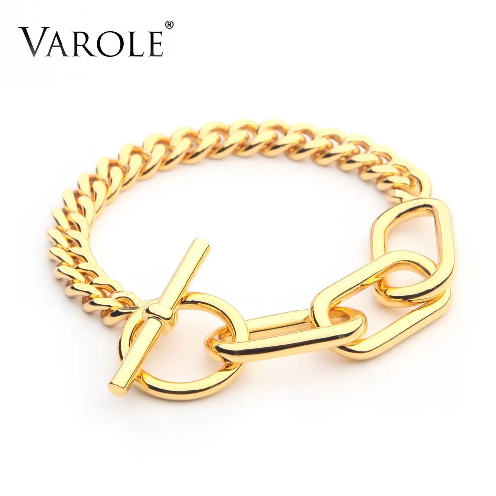 

VAROLE Link Chain Bracelets Bangles For Women Gold Color Thick Chain Bracelet Fashion Jewelry