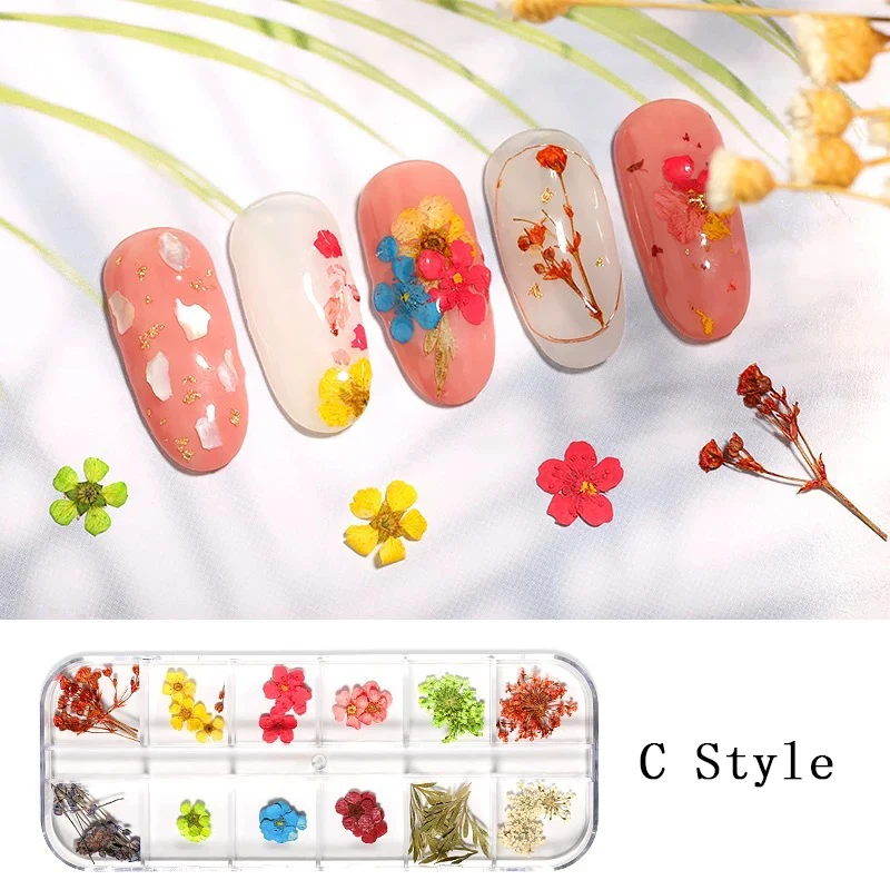 12 сеток/коробка модные японские сухие цветочные украшения для ногтей