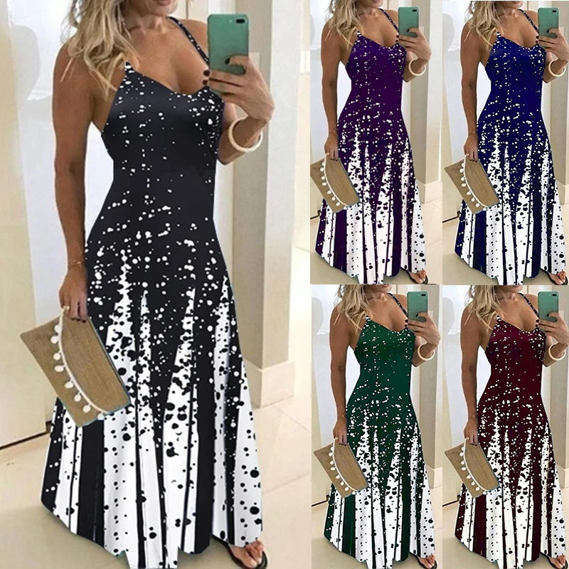 

Women's New Fashion Deep V-Neck Sling Dress Elegant Sleeveless Maxi Dress Plus Size Summer Party Dress S~5XL