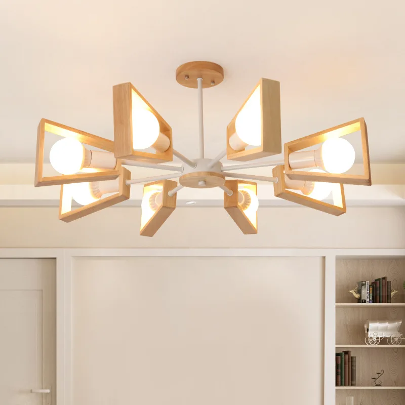 

Modern Chandelier Nordic Style Japanese Bedroom Living Room Hall Lighting Fixture Log Wood Creative Decor E27 Hanging Lamp Light