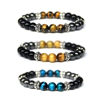 new natural black obsidian hematite tiger eye beads bracelets men for magnetic health protection women jewelry pulsera hombre