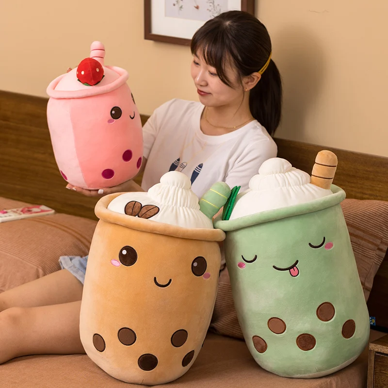 

23-70cm Cartoon Fruit Bubble Tea Cup Plush Toys Stuffed Cushion Sofa Decor Soft Real Life Boba Food Pillow for Girls Kids Gift