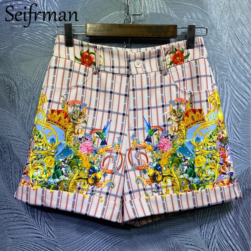 

Seifrmann Women Summer Fashion RunwayShorts Set Long Sleeve Crystal Bodycon Jacket + High Waist Print Shorts 2 TwoPiecesSuits