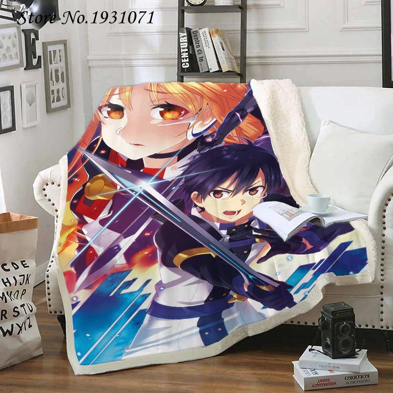 Новое Флисовое одеяло с 3D рисунком Sword Art Online для кровати толстое модное покрывало