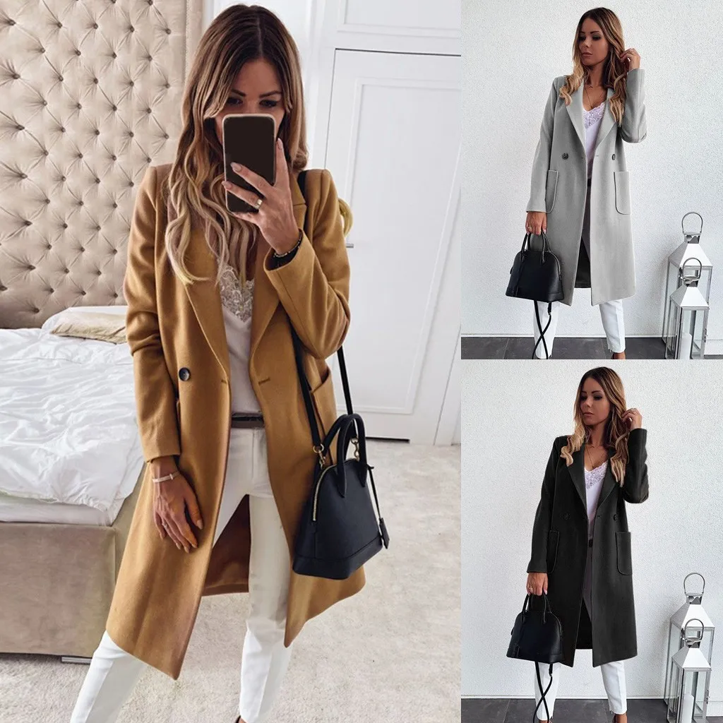 Cashmere Woolen Women Coat Winter Plus Size Vintage Warm Solid Lapel Long Wool Coat Manteau Femme Abrigos Mujer Plaszcze Damskie