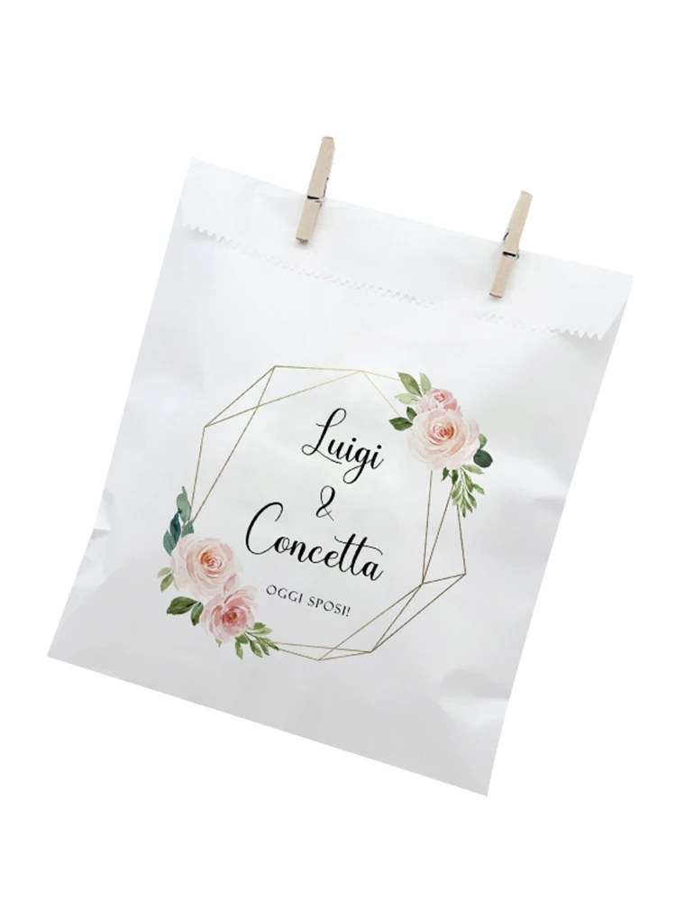 

Personalized Wedding Favor Bag,Custom Name Date Thank you Candy Bags,White/Kraft Paper Favor Bag for Bridal Shower Party