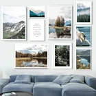 С изображением заснеженной горы Река Озеро лес Лебедь художественная стена с цитатой холст картины Nordic плакат и принты настенные картины для Декор в гостиную