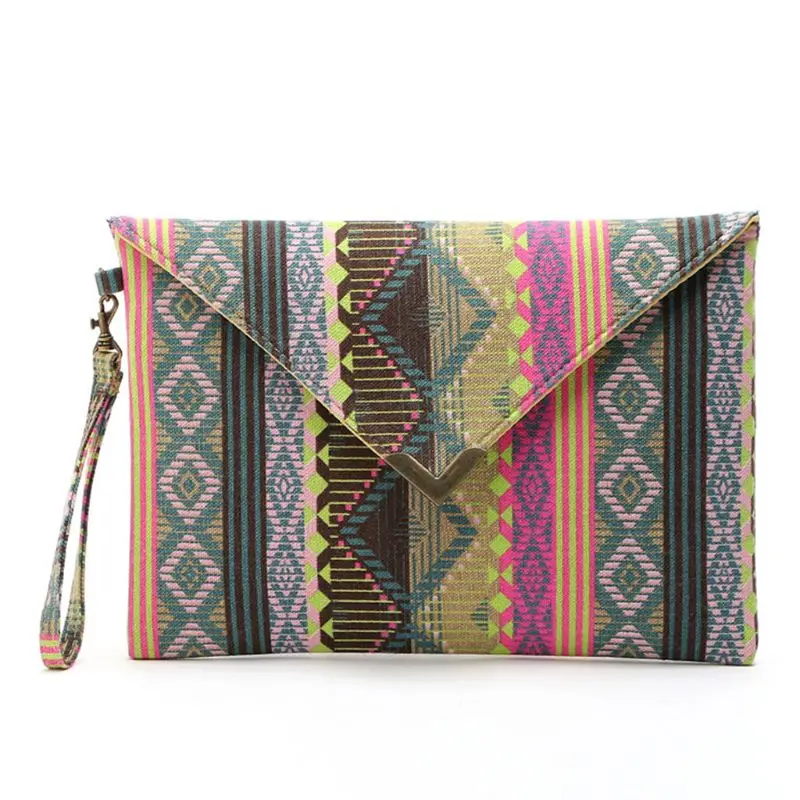 

Women Geometric Pattern Canvas Envelope Bag Clutch Wristlets Handbag Purse