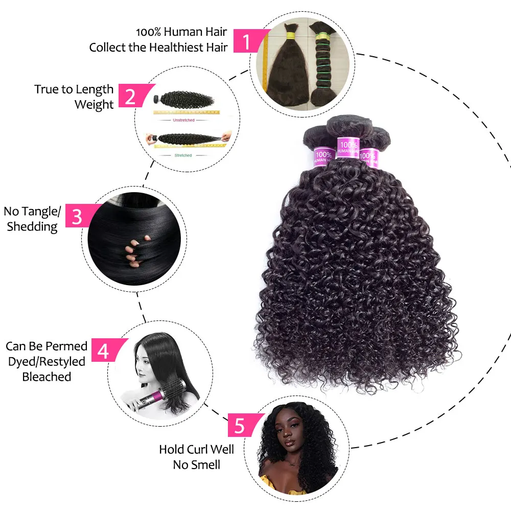 Кудрявые кудрявые пучки с фронтальной 100 человеческие волосы 13X4 уха до Кружева