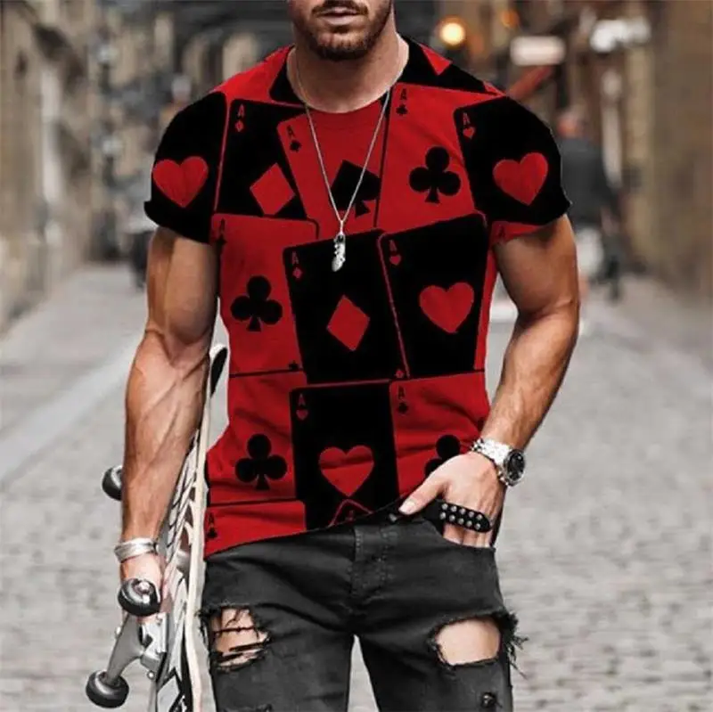 

T Shirt Men Summer Casual Short Sleeve Shirt Best Seller Men Clothing Streetwear Poker Print Graphic Tee Shirts Tshirts Tops