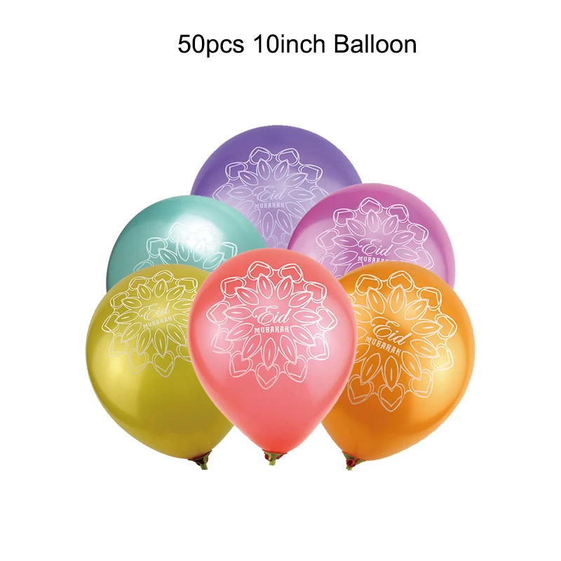 

50Pcs 10inch Eid Mubarak Colorful Latex Balloons Islamic New Year Decor Muslim Ramadan Festival Decoration Supplies