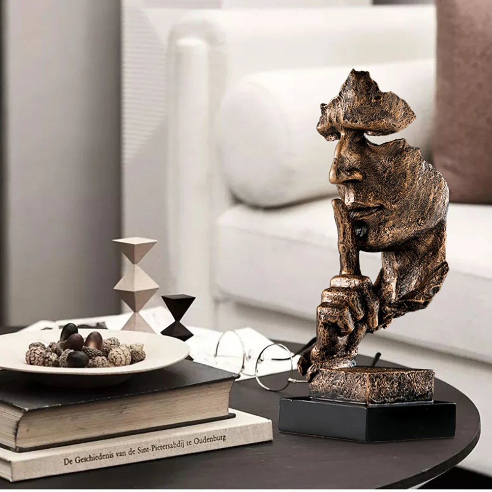 

Nordic Simple Abstract Sculpture Figurine Ornament Silence Is Gold Office Home Decoration Accessories Modern Decor Resin Statue
