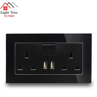 crystal glass panel dual usb charge port 2 1a wall charger adapter led indicator 13a uk socket power outlet black 1 2 gang