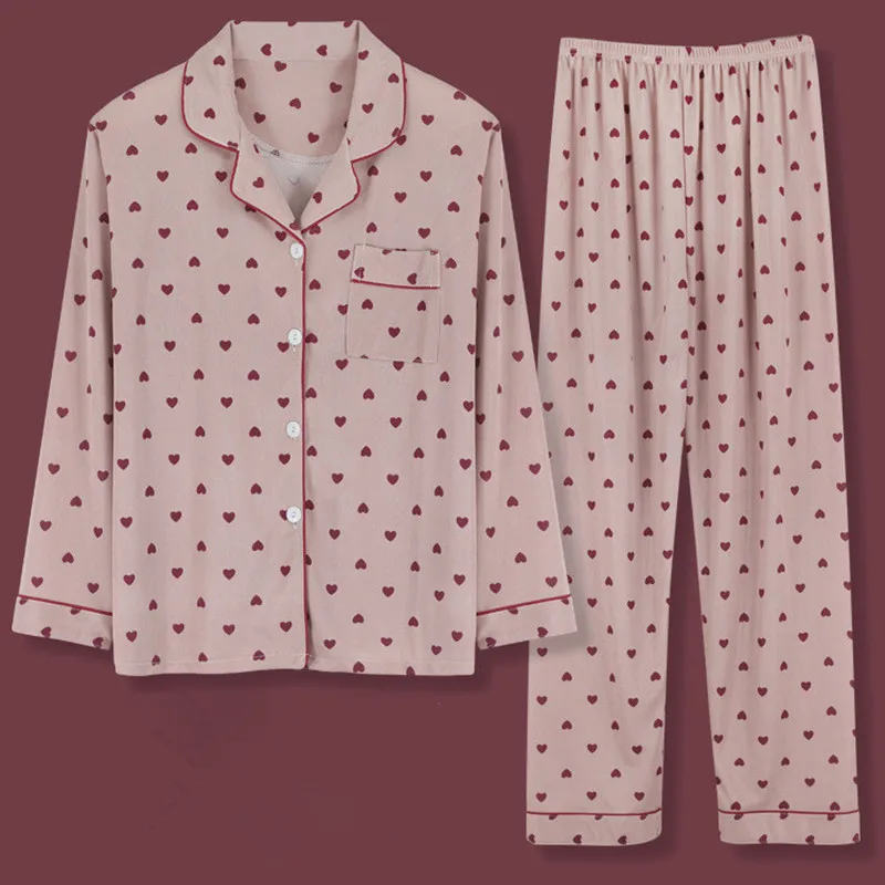 Fdfklak Women's Nightwear Knit Cotton Student Sleepwear Set New 2022 Spring Home Suit For Women Long Sleeve Pajama Sets