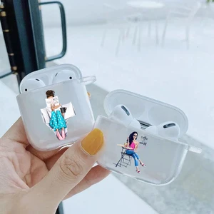 Fashion Women Coffee Girl Transparent TPU silicone Bluetooth Airpod Case For Airpod 1 2 Airpod pro soft cover For Airpod 3