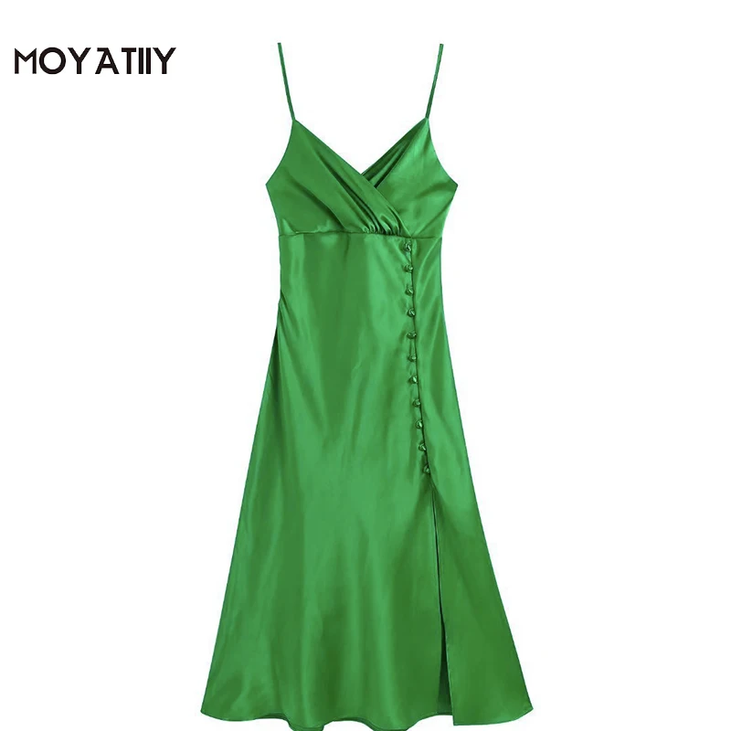

Женское атласное мини-платье MOYATIIY с молнией, Модный Размер 2021, сексуальные женские зеленые платья без бретелек, дизайнерские женские платья...
