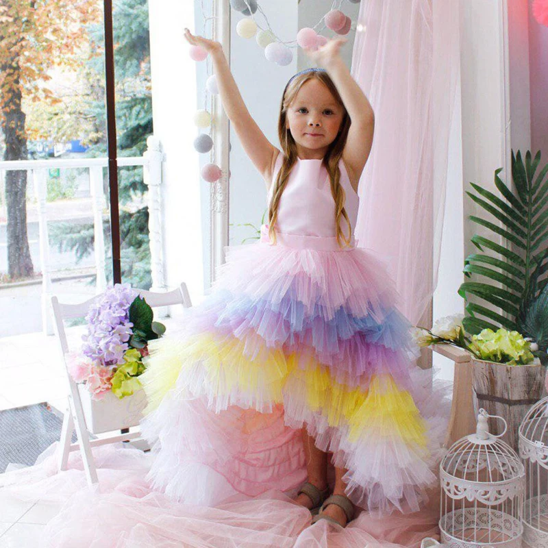 

Real Fancy Flower Girl Dresses Baby Pageant 1-12 Years Tiered Robe De Demoiselle Kids Princess Birthday Wedding