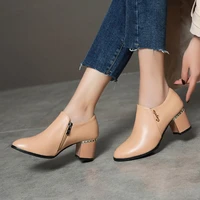 2021 new middle heel shoes leather versatile casual japanese style high heels 131 4