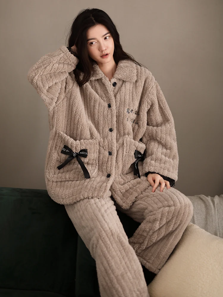Pajamas Women's Autumn and Winter New Long-Sleeved Homewear Korean Style Large Size Women's Winter Thickened Warm Suit