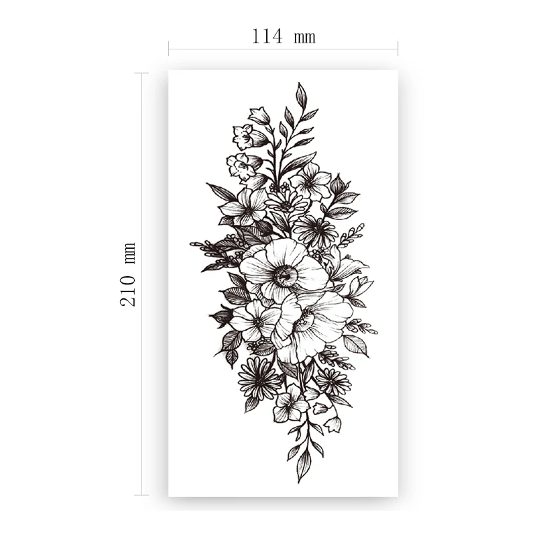 

Plain Flower Waterproof Temporary Tattoo Sticker Black Sunflower Branches Leaves Fake Tattoos Flash Tatoos Arm Body Art Women