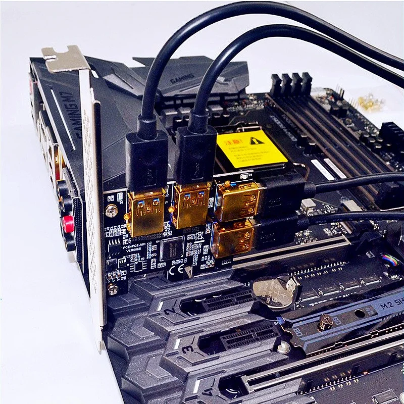 

Gold Plated PCI-E 1X to External 4 PCI-e USB 3.0 Adapter PCIe 1 to 4 PCI-Express 16X Slots Riser Card for Bitcoin Mining
