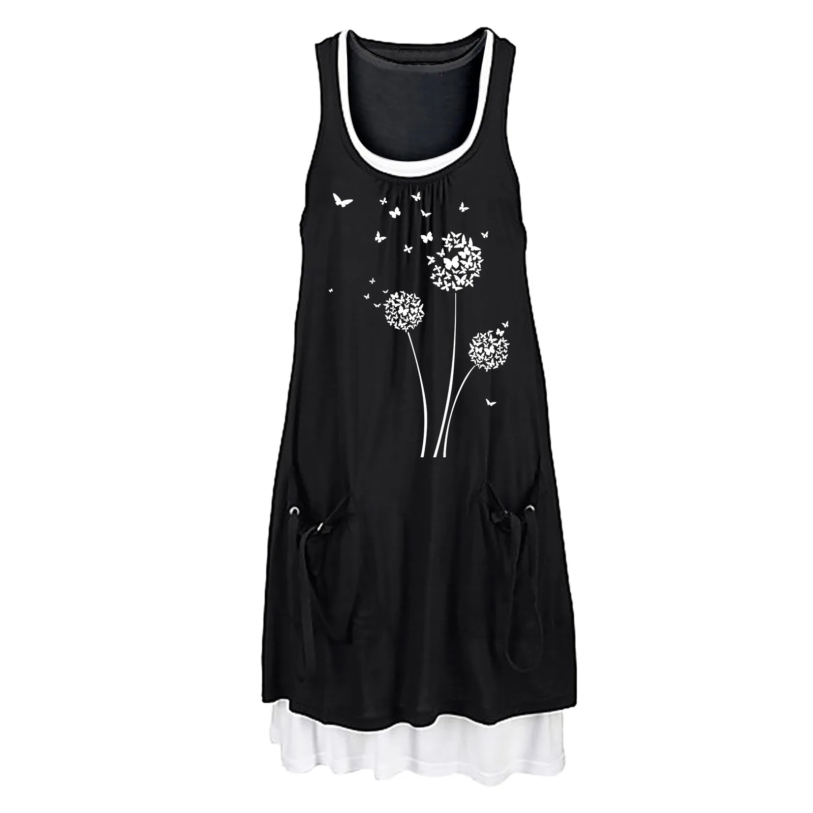 

Vintage Pocket Sleeveless Summer Dress Women Casual Square Collar Loose Party Dress Elegant Lady Plus Size A-Line Dress Vestidos