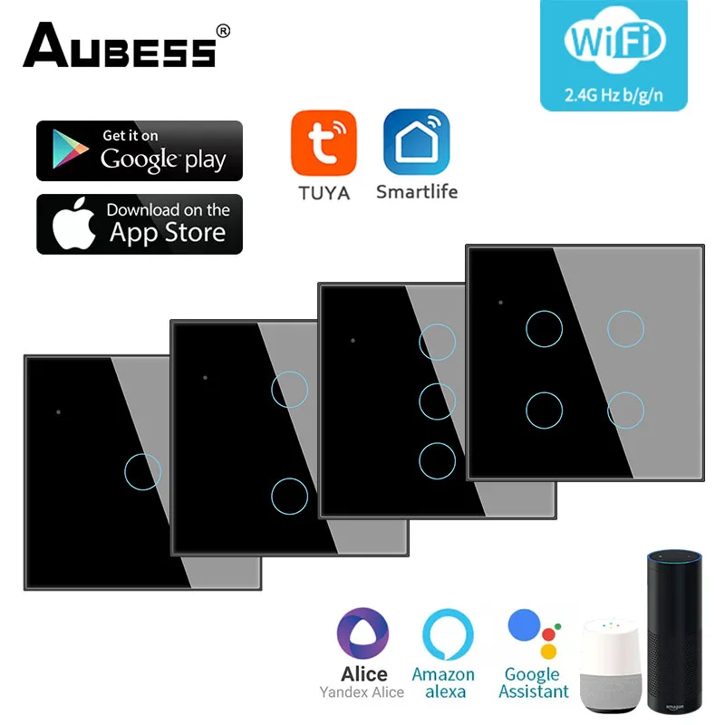 

1/2/3/4 Gang TUYA WiFi Smart Touch Switch 100-250V Smart Life Wall Light Switch Smart Home For Alexa Google Home Assistant