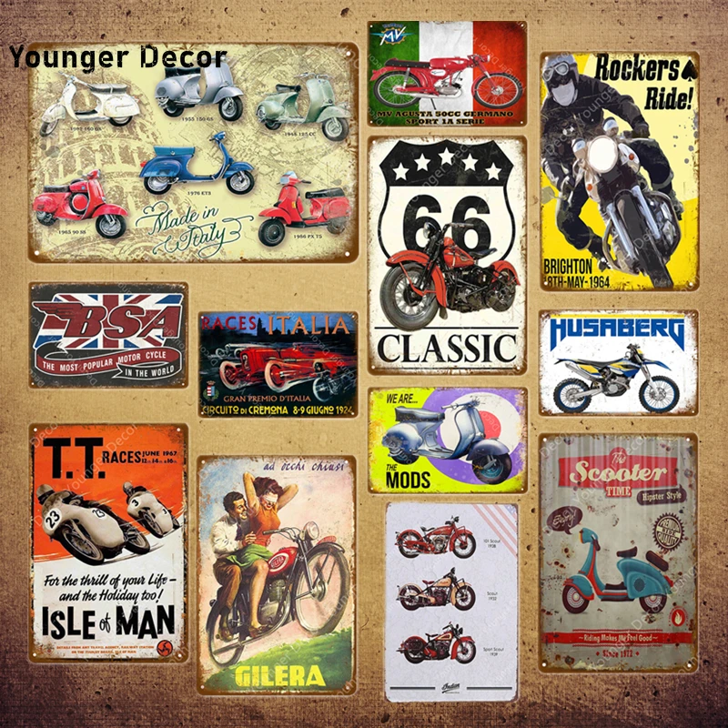 

Classic Route 66 Motorcylces Poster Pub Bar Garage Decoration Scooter Tin Signs Vintage Shabby chic Metal Plate MV Plaque YI-002