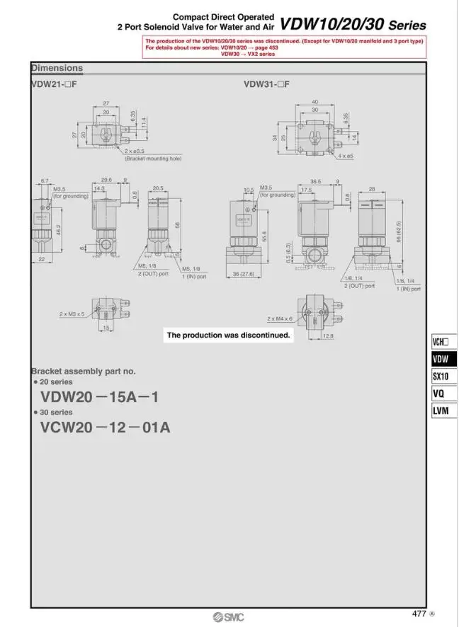 VDW20NAXB SMC компактный с прямым управлением 2/3 порт клапан электромагнитный VDW серии пневматические компоненты воздушные инструменты