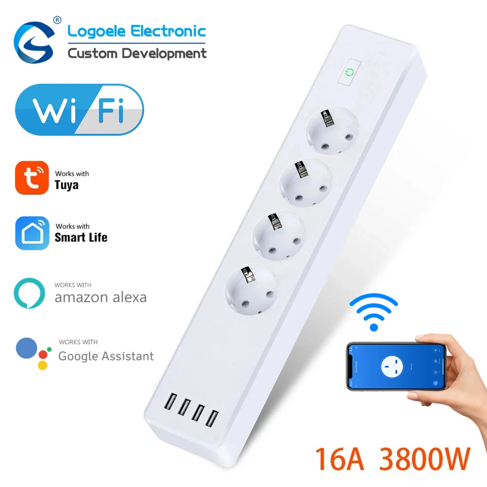 

EU Wifi Smart Power Strip Surge Protector Plug USB Outlets Electric Socket with App Voice Control For Alexa Google Home