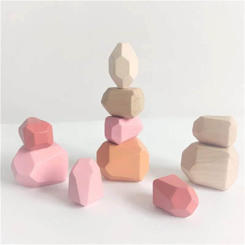 

INS Children's Wooden Stone Building Block Baby Educational Toy Nordic Kids Room Deocration Stacking Game Wood Crafts Photo Prop