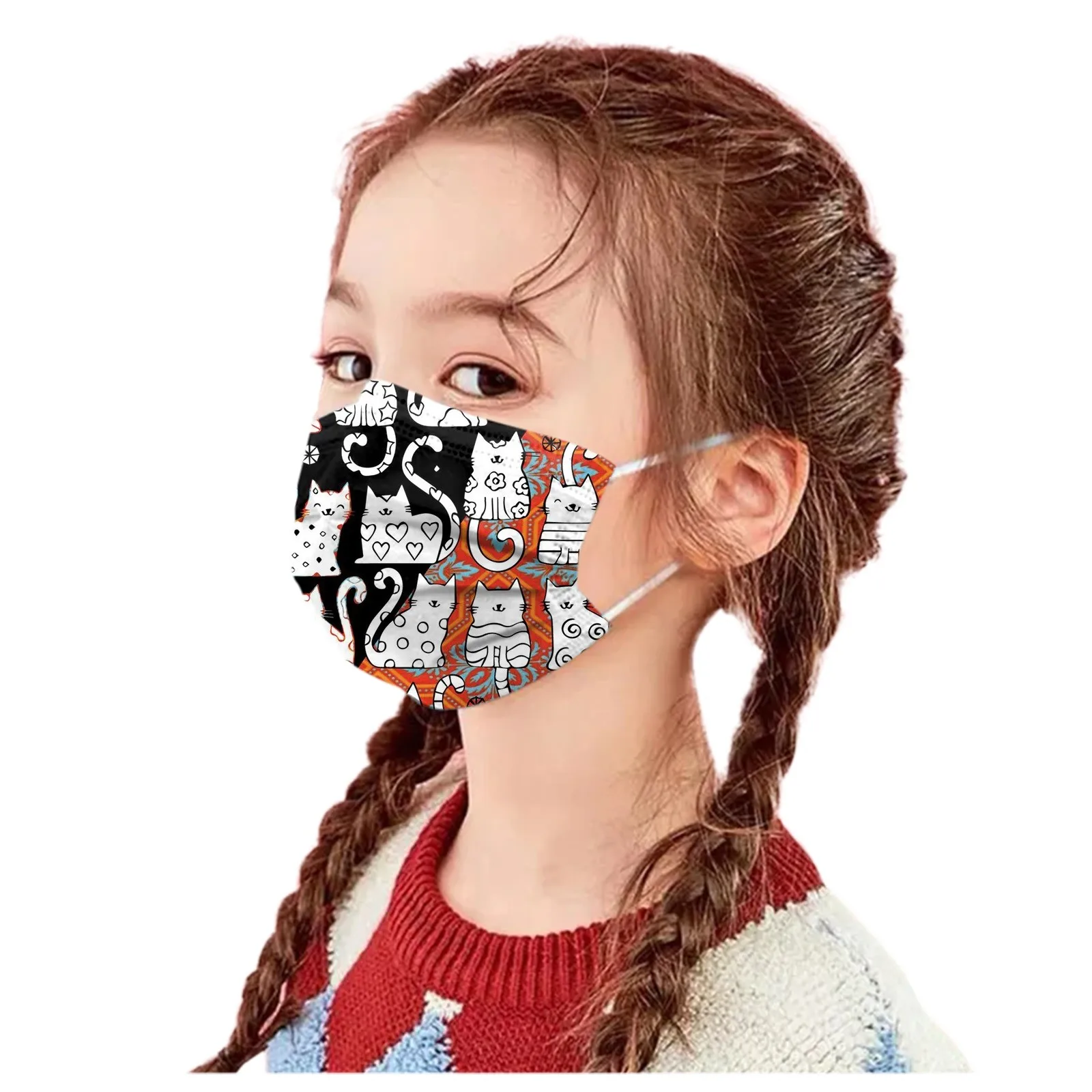 

10pc Child Protection Mask Cute Cats Print Disposable Face Masks For Kids Girls Children Pm2.5 Mask Earloop Bandage Mascsrillas