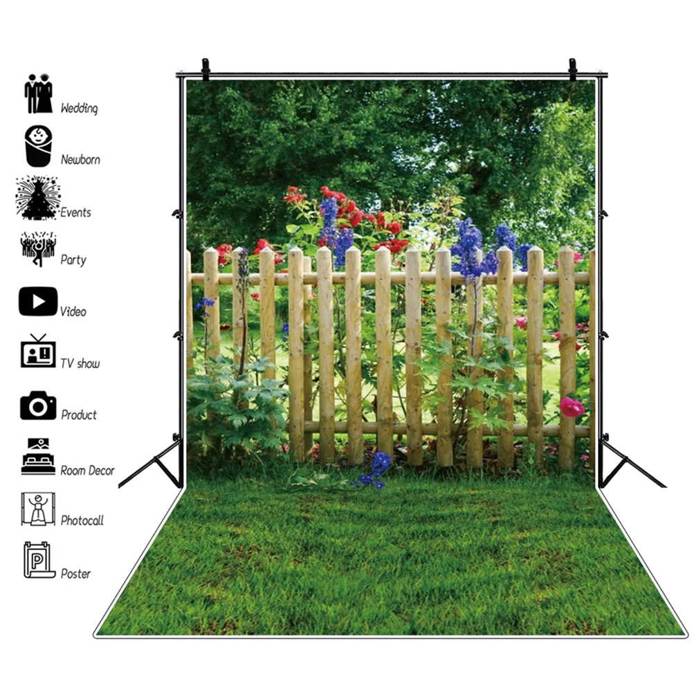 

Yeele Spring Fence Grassland Flower Park Garden Baby Portrait Photography Backdrop Vinyl Photographic Background Photo Studio