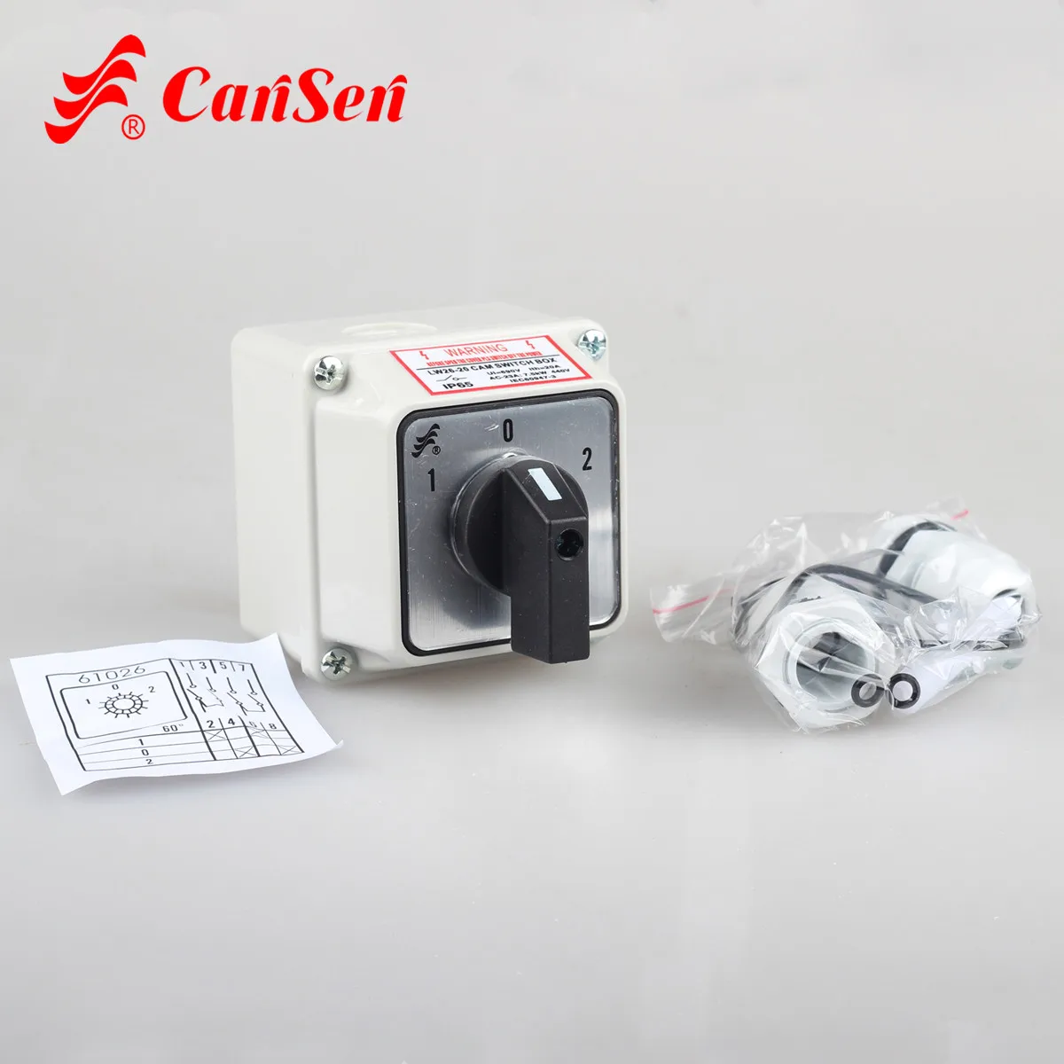 CANSEN LW26-20 Ith 20A поворотный кулачковый переключатель 1-0-2 2P с IP65 Водонепроницаемый коробка наружный переключатель