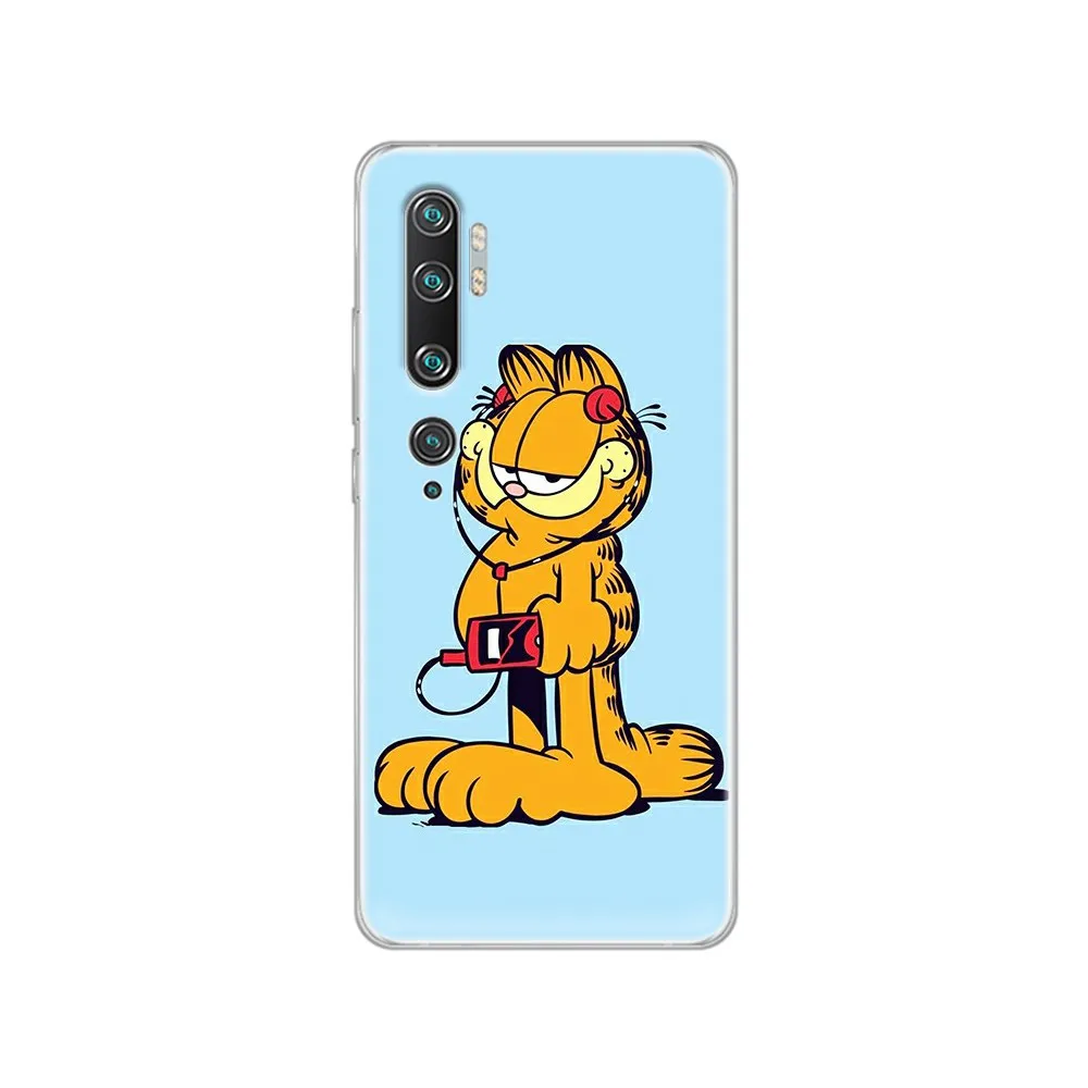 

Naughty Garfield trend shell Transparent Phone Case cover hull For XIAOMI mi 3 4 5 5X 8 9 10 se max pro a2 9T note lite