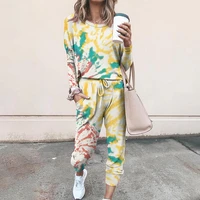 ueteey women two piece sets casual loose home sleepwear tie dye long sleeves pants tracksuit outfits sports women sets