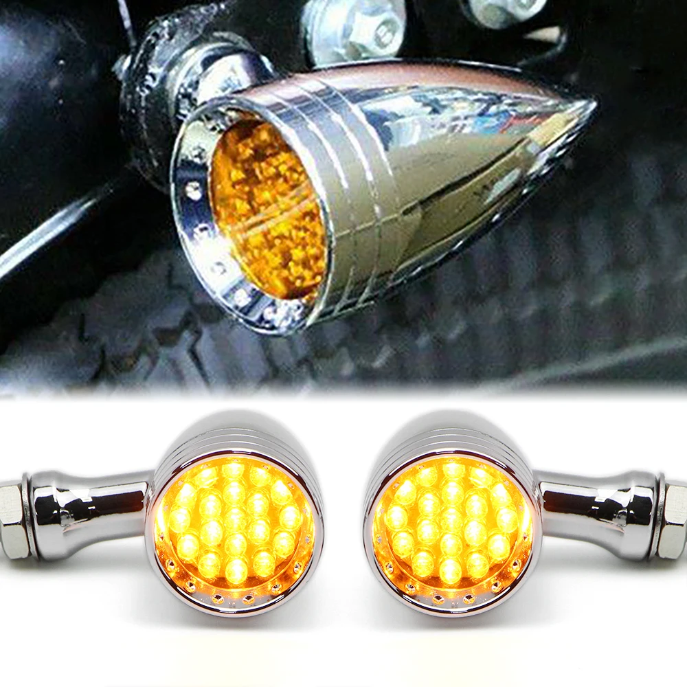 

Amber LED Motorcycle Turn Signal Light for Universal Motorbike Indicator Lamp Bullet Blinker Light Chrome / Black