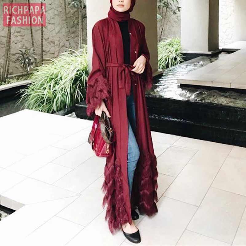 Кисточки кафтан Дубай абайя кимоно халат мусульманский хиджаб женское платье