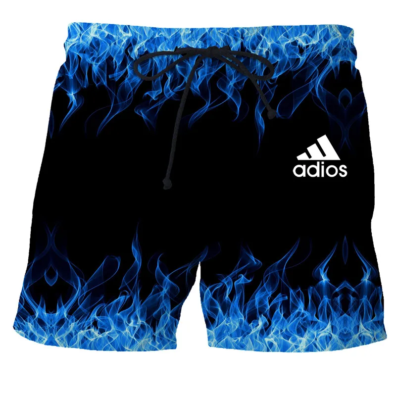 

New 3D swimming trunks men's summer fashion beach shorts casual men's swimwear blue flame print surf shorts men