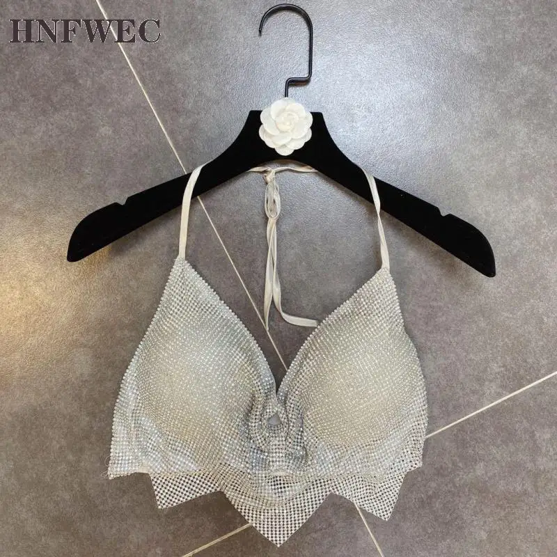 Женские майки Стразы украшения с низким вырезом на спине Топ пикантные