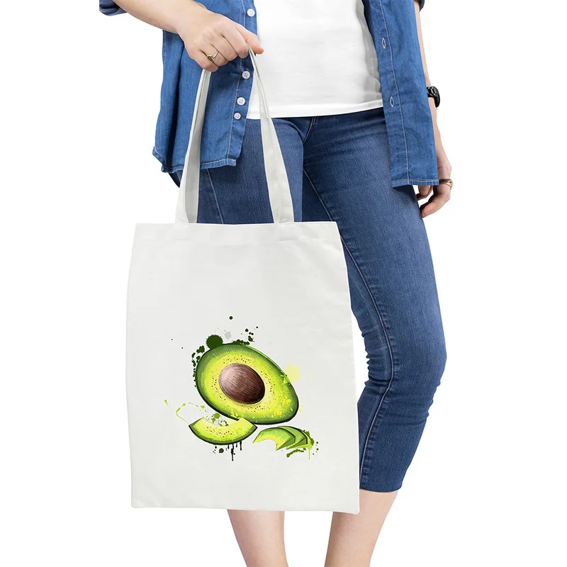 

2020 модные новые сумки, холщовые женские многоразовые сумки для продуктов с авокадо, женская сумка для покупок, женская сумка через плечо