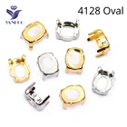 YANRUO 4128 овальные блестящие металлические серебристые золотистые камни с закрепками для шитья стразы, Пришивание на одежду, изготовление ювелирных изделий