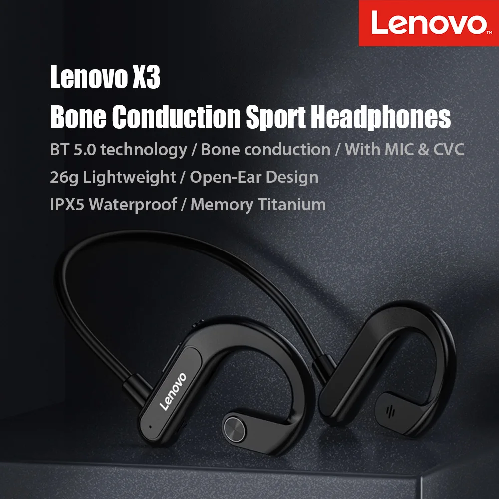 

Lenovo X3 Bone Conduction Bluetooth Earphone Sport Waterproof Wireless Bluetooth Headphone 2021 New Designed