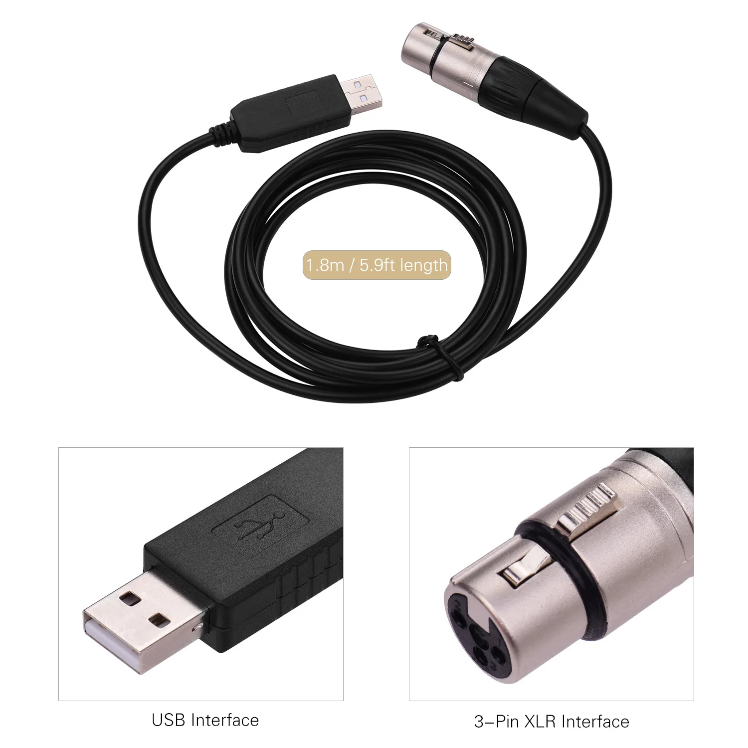 Кабель-преобразователь с USB на 3Pin XLR Female интерфейс для подключения к компьютеру