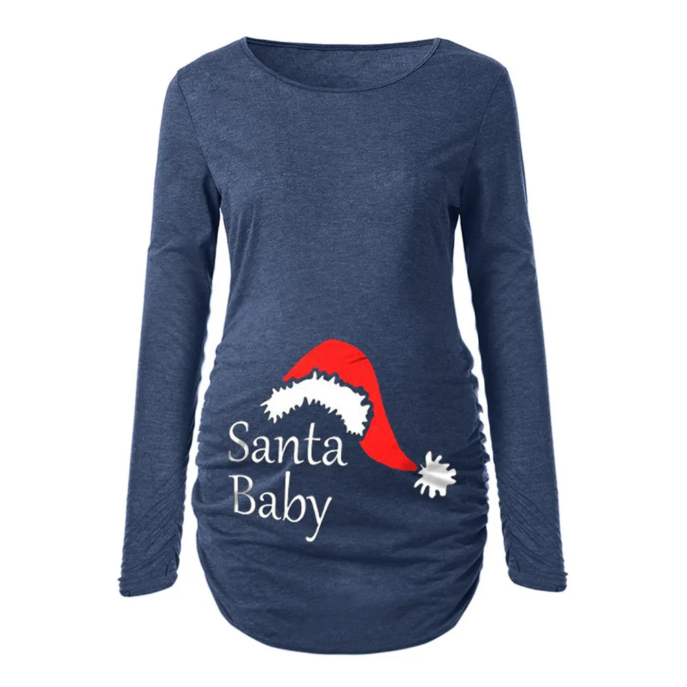 Женский Рождественский топ с длинными рукавами и рюшами Одежда для беременных