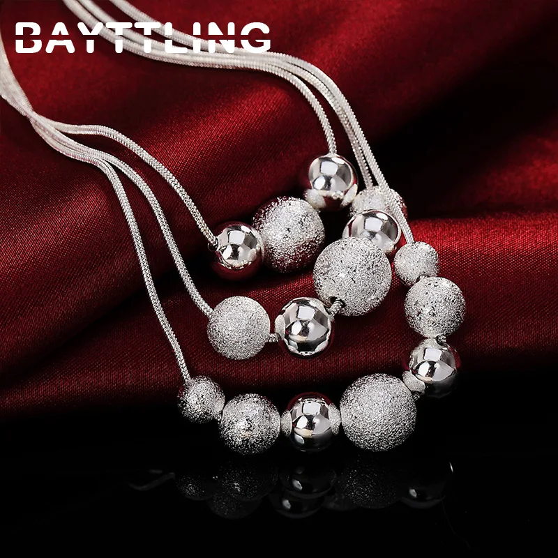 

BAYTTLING Silver Color 18 Inch Snake Chain Matte Multi-bead Necklace For Woman Fashion Glamour Wedding Party Jewelry Gift